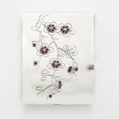 Lot 554 - Sterling Silver, Ruby and Diamond Compact, Van Cleef & Arpels
