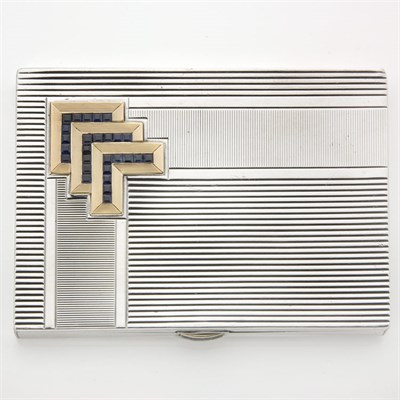 Lot 432 - Art Deco Sterling Silver, Gold and Sapphire Cigarette Case, Boucheron