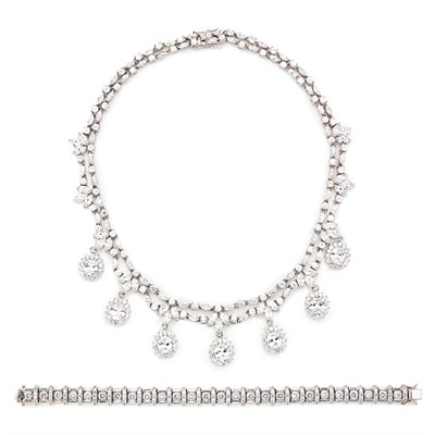 Lot 382 - Simulated Diamond and Platinum Necklace and...