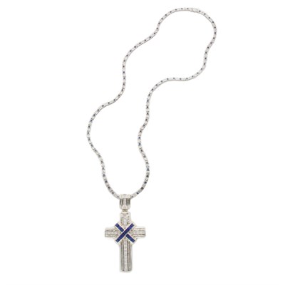 Lot 384 - Simulated Diamond and Sapphire Cross Pendant...