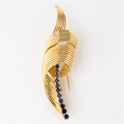 Lot 570 - Gold and Sapphire Clip-Brooch