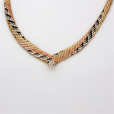Lot 465 - Tricolor Gold and Diamond Necklace