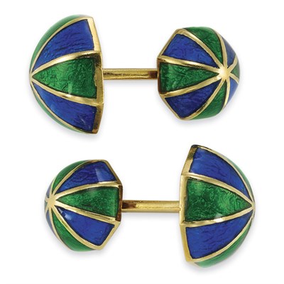 Lot 49 - Pair of Gold and Green and Blue Enamel Cufflinks, David Webb