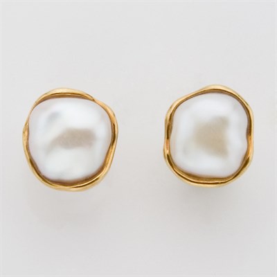 Lot 396 - Pair of Gold and Baroque Freshwater Pearl Earclips, Tiffany & Co.