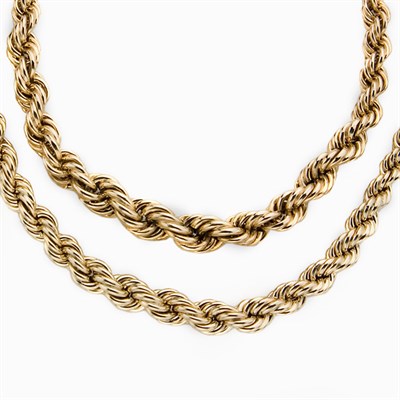 Lot 472 - Two Graduated Gold Rope Twist Necklaces