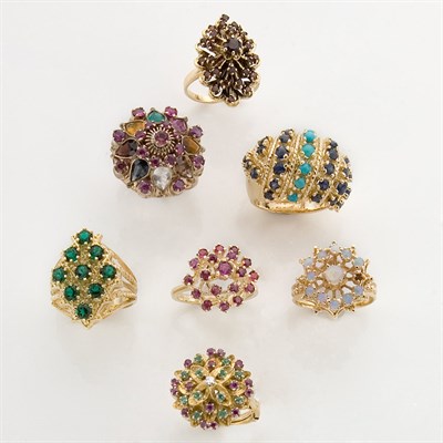 Lot 369 - Group of Seven Gold and Stone Rings