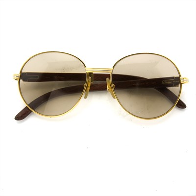 Lot 555 - Pair of Metal and Wood Sunglasses, Cartier
