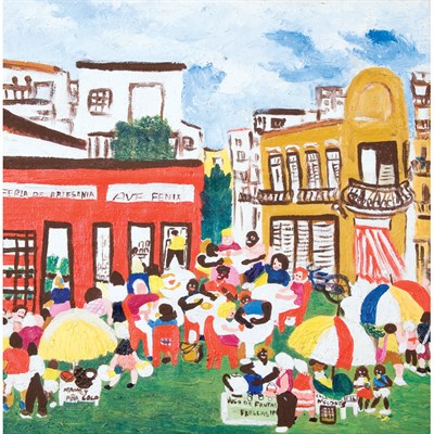 Lot 52 - 20th Century School Lunch in Town Oil on...