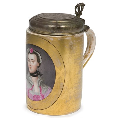 Lot 200 - German Silver Gilt Mounted Porcelain Tankard...