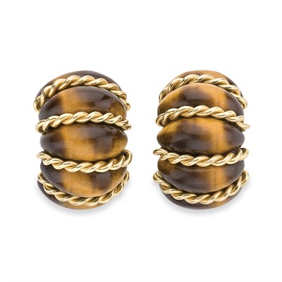 Lot 388 - Pair of Gold and Tiger's-Eye Shrimp Earclips, Seaman Schepps