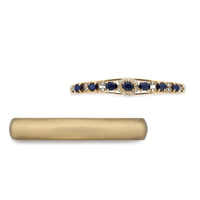 Lot 383 - Gold Bangle and Gold, Sapphire and Diamond Bangle