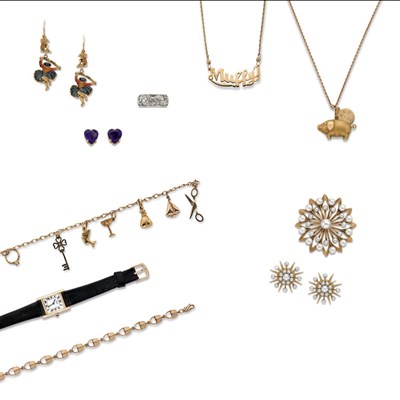 Lot 397 - Group of Gold and Metal Jewelry