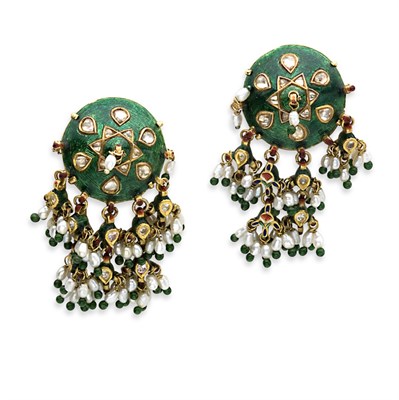 Lot 401 - Pair of Indian Jaipur Enamel Earrings