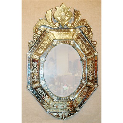 Lot 430 - Venetian Etched Glass Mirror Height 49 inches,...