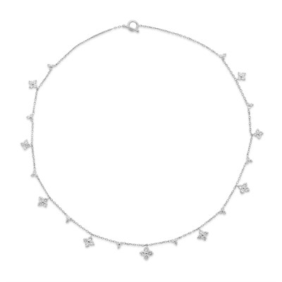 Lot 171 - Platinum and Diamond Floret Fringe Chain Necklace