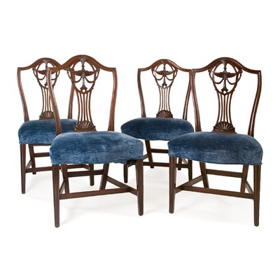 Lot 102 - Set of Four Federal Mahogany Upholstered Side...