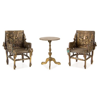 Lot 214 - Two Egyptian Style Brass Miniature Armchairs...