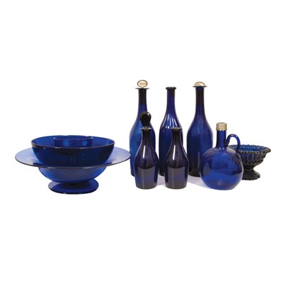 Lot 35 - Group of Cobalt Glass Articles Including bowls,...