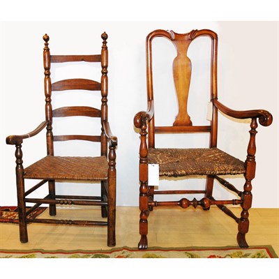 Lot 189 - Queen Anne Style Maple Armchair With a rush...