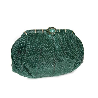 Lot 466 - Judith Leiber Dark Green Karung Clutch Purse...