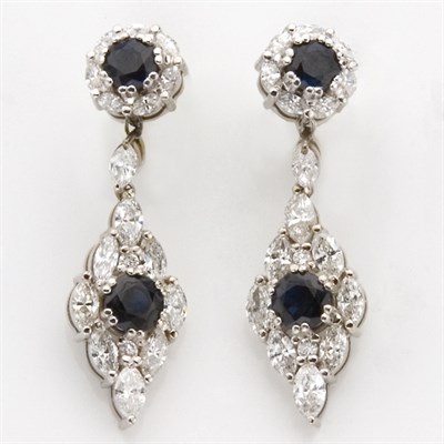 Lot 503 - Pair of Sapphire and Diamond Pendant-Earrings