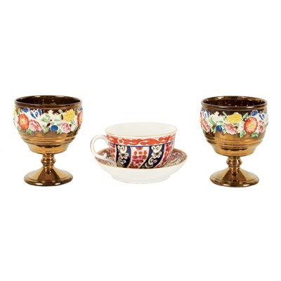 Lot 33 - Pair of Enamel Decorated Copper Lustre Stem...