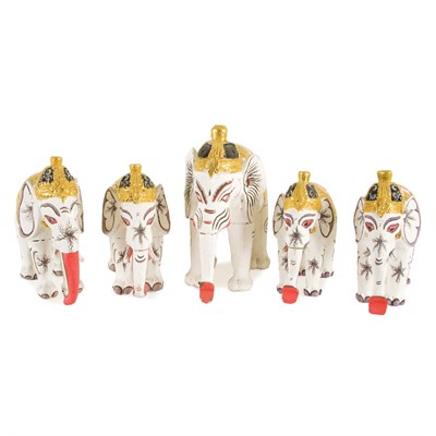 Lot 161 - Set of Five Southeast Asian Carved and Painted...