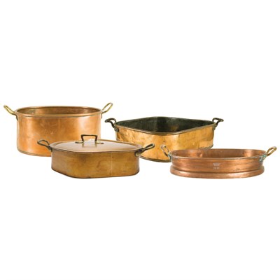 Lot 134 - Group of Four Copper Pots and Pans Length of...