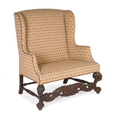 Lot 258 - Jacobean Style Painted and Upholstered Wing...