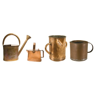 Lot 136 - Group of Four Copper Watering Cans and Jugs...