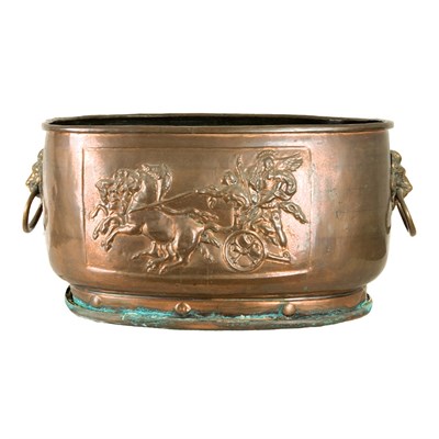 Lot 12 - Copper Jardiniere With two lion's head loose...