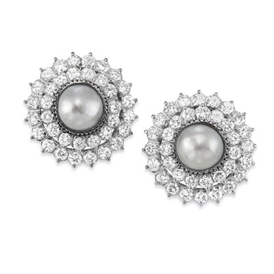 Lot 410 - Pair of Mabe Pearl and Diamond Earrings