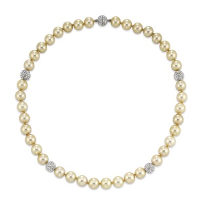 Lot 236 - Golden Cultured Pearl and Diamond Necklace