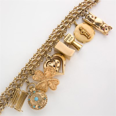 Lot 436 - Gold Charm Bracelet and Three Charms