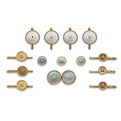 Lot 399 - Gold, Mother-of-Pearl and Seed Pearl Dress Set and Gold-Filled Dress Set