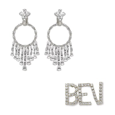Lot 404 - Pair of Rhinestone Pendant-Earrings and Brooch