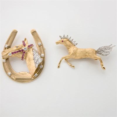Lot 456 - Pair of Gold and Diamond Horse Brooches