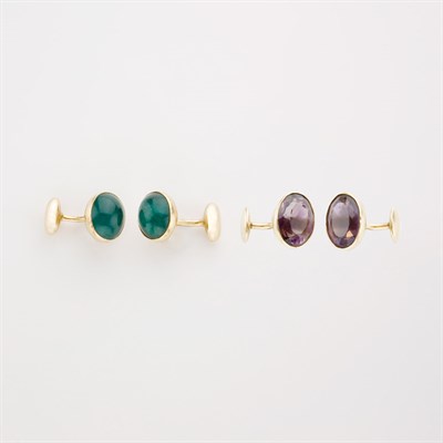 Lot 300 - Two Pairs of Gold and Stone Cufflinks