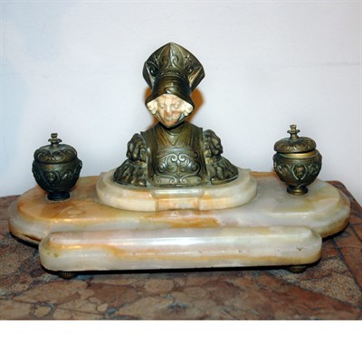 Lot 390A - Art Deco Bronze, Ivory and Onyx Figural...