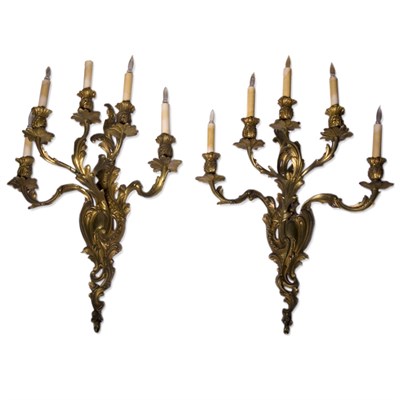 Lot 1366 - Pair of Louis XV Style Gilt-Bronze Five-Light...