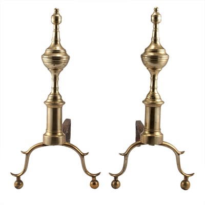 Lot 140 - Pair of Federal Brass Andirons 19th Century...