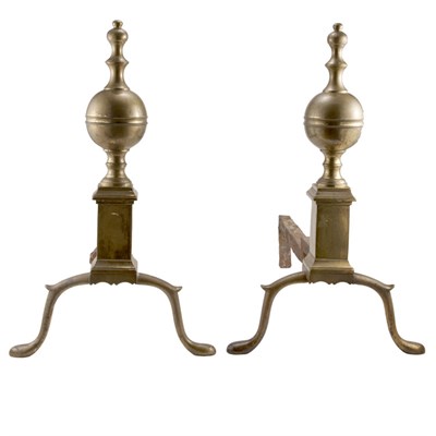 Lot 251 - Pair of Federal Brass Andirons 19th Century...