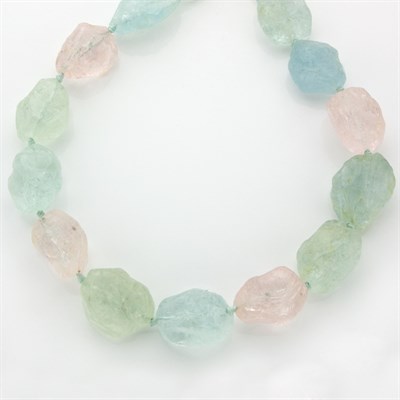 Lot 510 - Multicolored Tumbled Aquamarine, Green Beryl and Morganite Bead Necklace