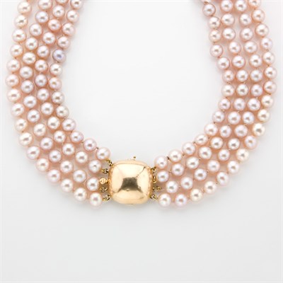 Lot 154 - Four Strand Fresh Water Pearl Necklace with Gold Clasp