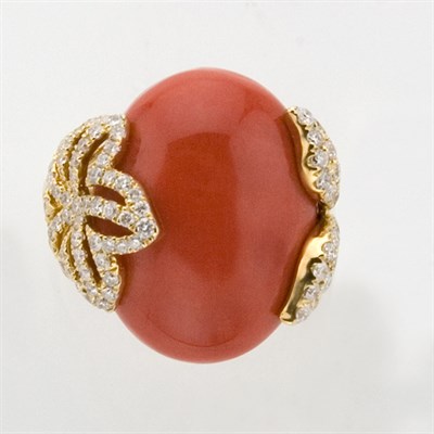 Lot 701 - Coral and Diamond Ring