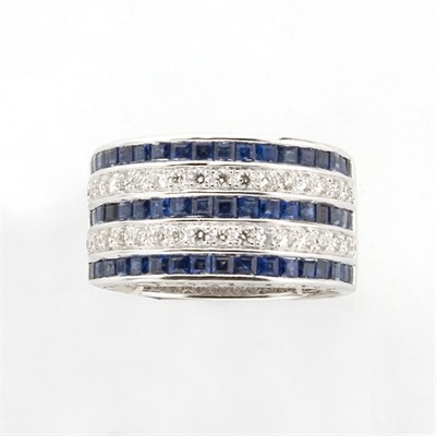 Lot 239 - White Gold, Diamond and Sapphire Band Ring