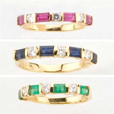 Lot 797 - Group of Three Gold, Gem-Set and Diamond Rings