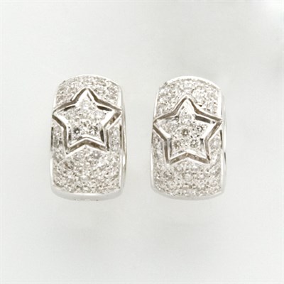 Lot 303 - Pair of White Gold and Diamond Hoop Earrings