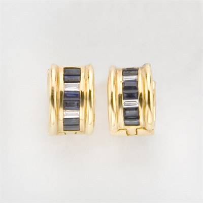 Lot 434 - Pair of Sapphire and Diamond Hoop Earrings