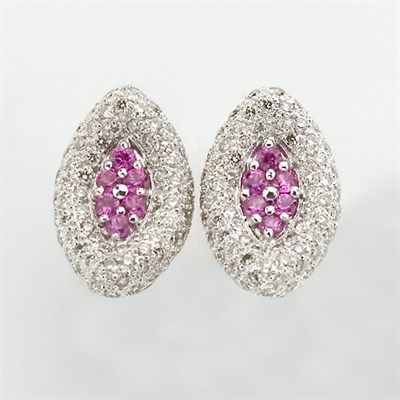 Lot 238 - Pair of Pink Sapphire and Diamond Earrings